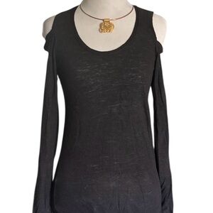 Women's Charcoal Grey Cold Shoulder Long Sleeve Top